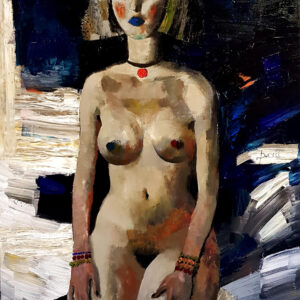 "Nud și cărți" este un tablou abstract care prezintă o scenă interesantă în care o figură umană se află înconjurată de cărți. Această lucrare captivantă utilizează linii fluide pentru a crea o compoziție dinamică și expresivă. Cu un amestec de abstracțiune și figurativitate, "Nud și cărți" este o piesă excelentă pentru orice colecție de artă contemporană și adaugă o notă de sofisticare și mister în orice decor. Lucrare
